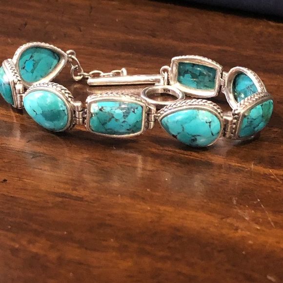BARSE Oxidized Sterling Silver Teardrop Rectangle Turquoise Braided Bracelet - Picture 10 of 10